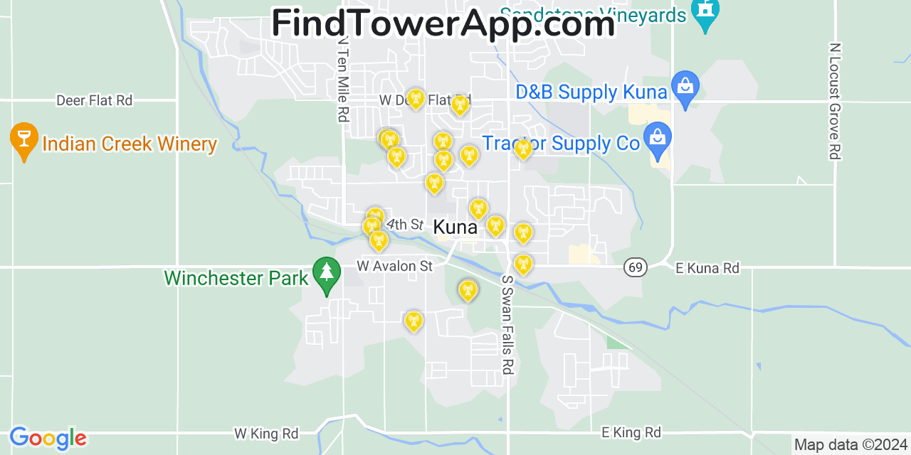 AT&T 4G/5G cell tower coverage map Kuna, Idaho