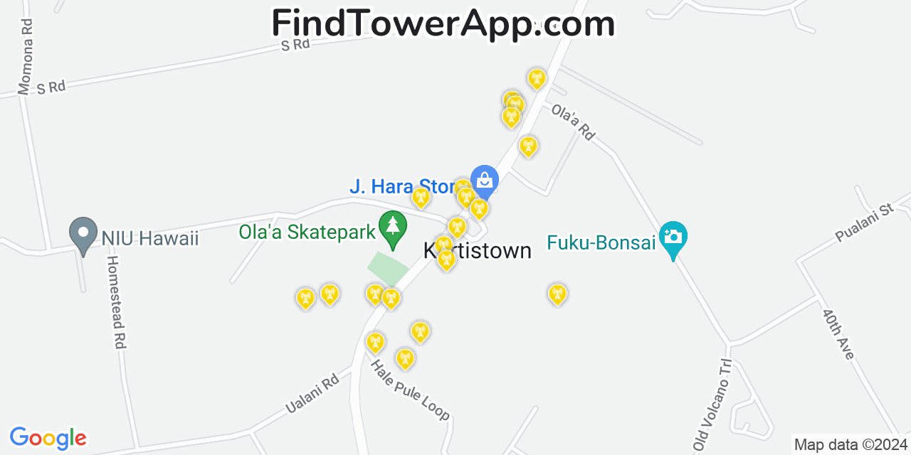 AT&T 4G/5G cell tower coverage map Kurtistown, Hawaii