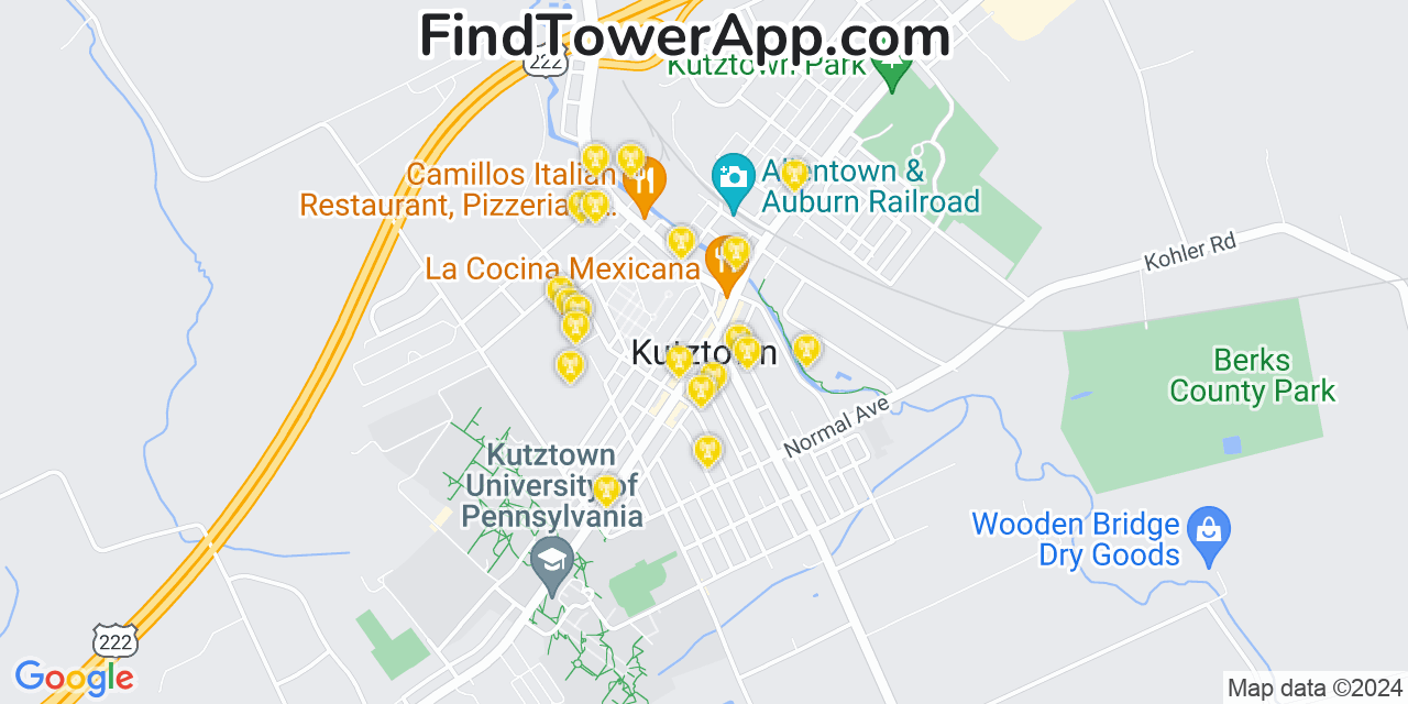 AT&T 4G/5G cell tower coverage map Kutztown, Pennsylvania