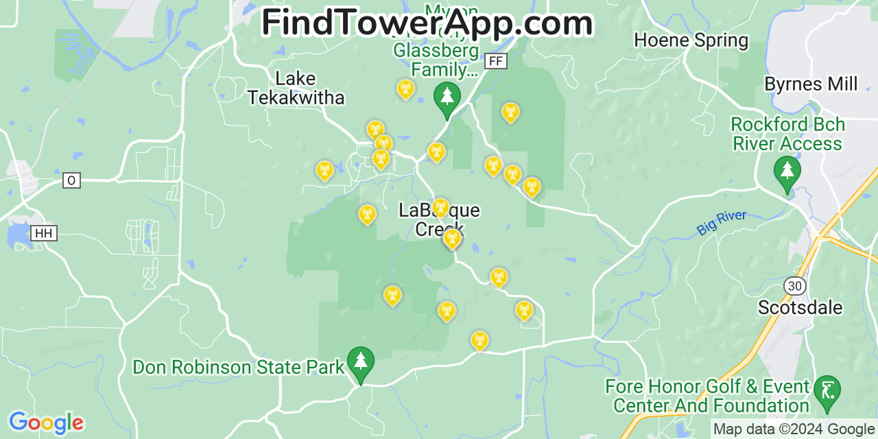 AT&T 4G/5G cell tower coverage map LaBarque Creek, Missouri