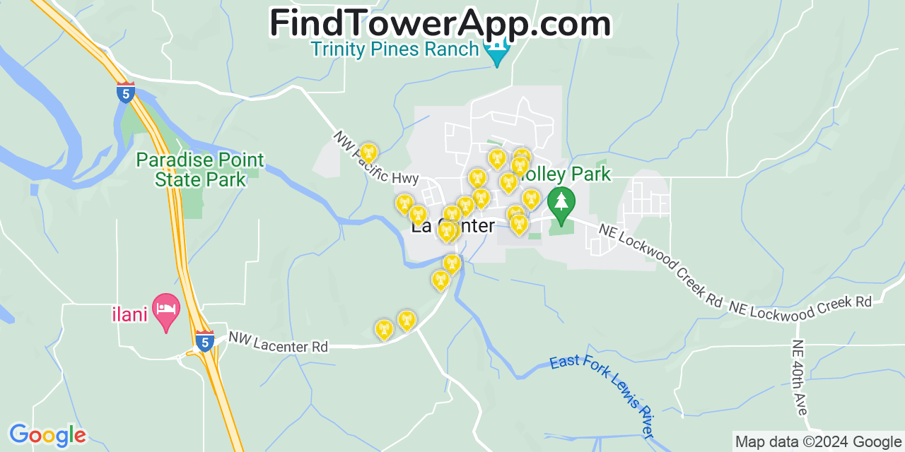 AT&T 4G/5G cell tower coverage map La Center, Washington