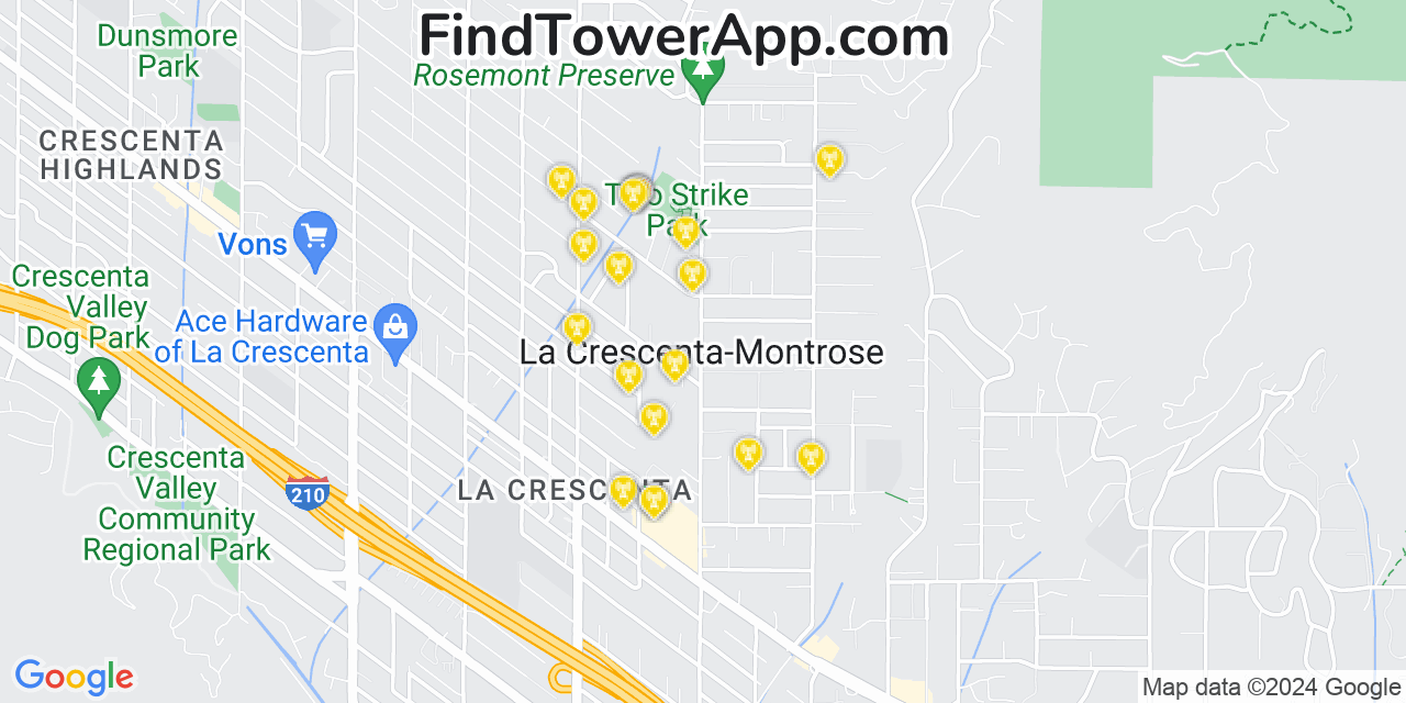 AT&T 4G/5G cell tower coverage map La Crescenta Montrose, California