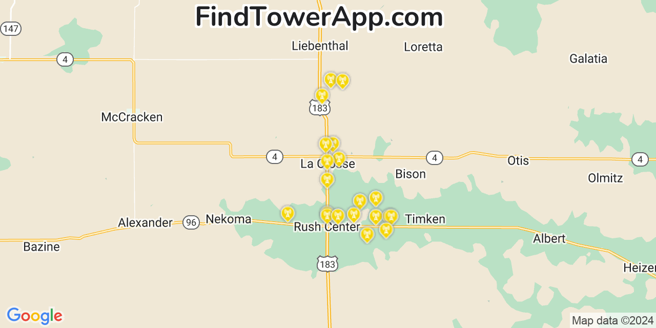 AT&T 4G/5G cell tower coverage map La Crosse, Kansas