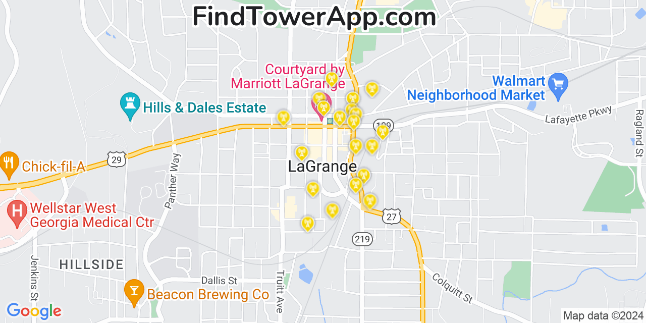 AT&T 4G/5G cell tower coverage map La Grange, Georgia