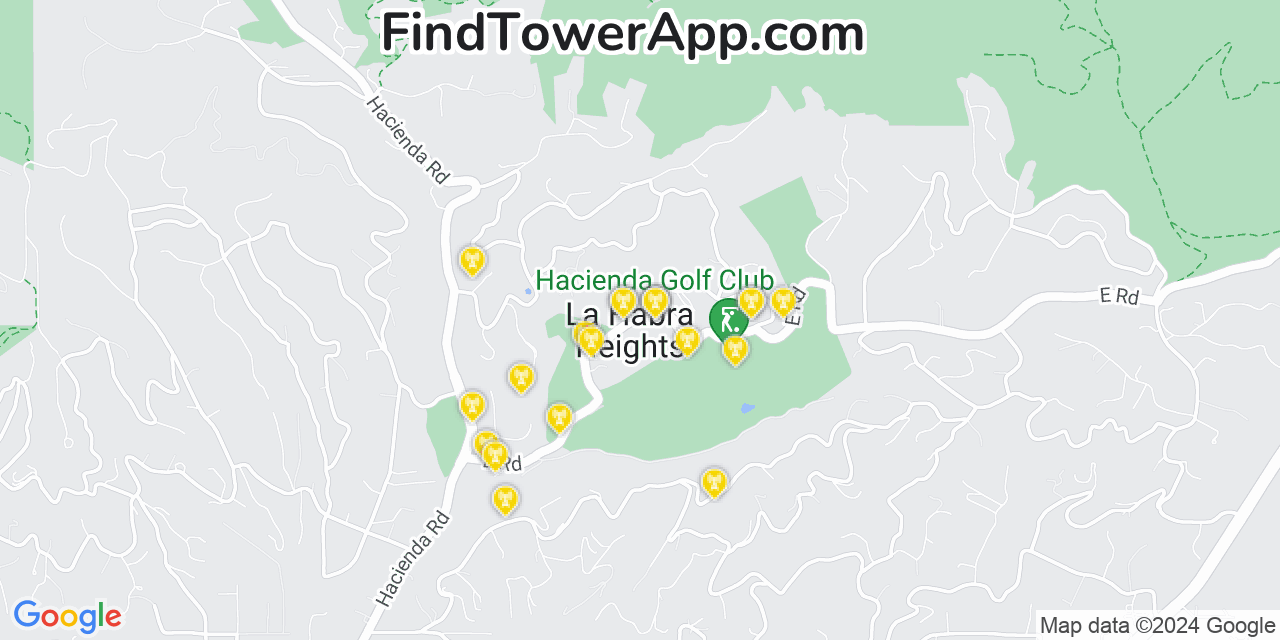 AT&T 4G/5G cell tower coverage map La Habra Heights, California