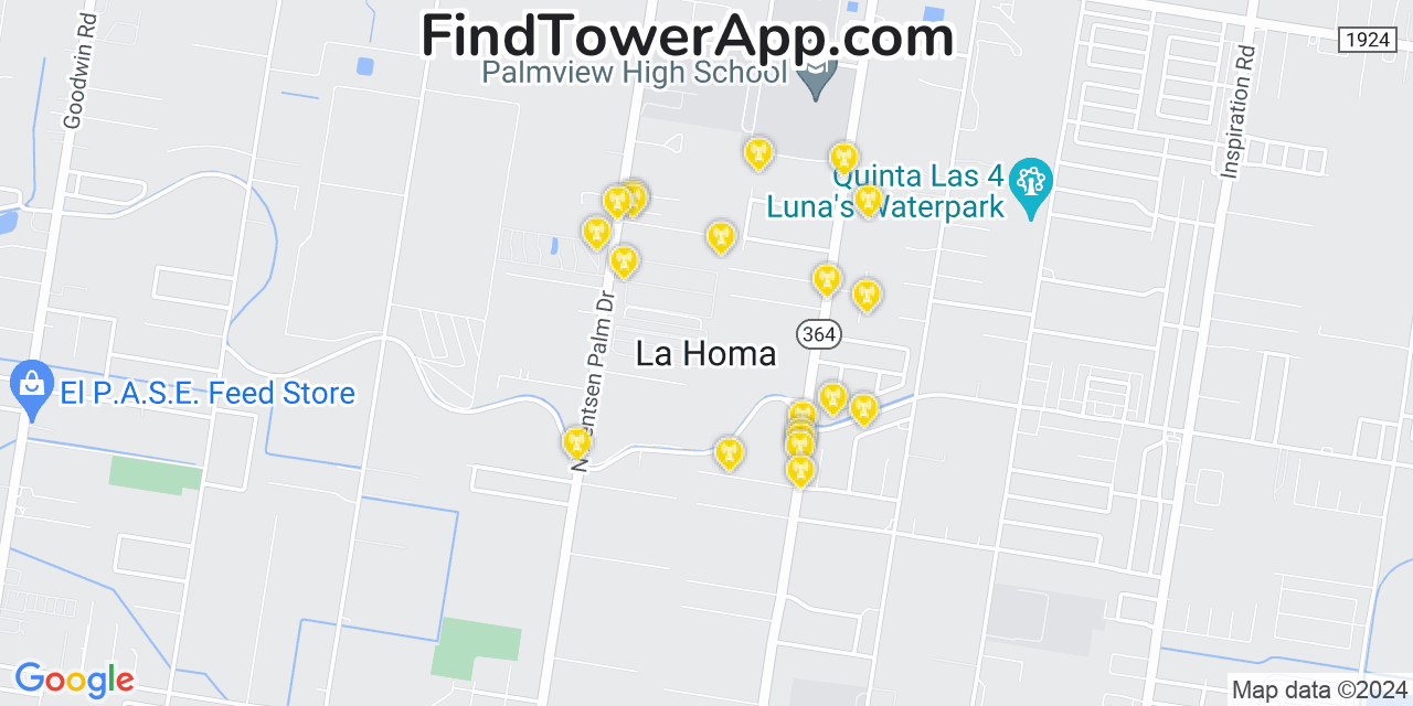 AT&T 4G/5G cell tower coverage map La Homa, Texas