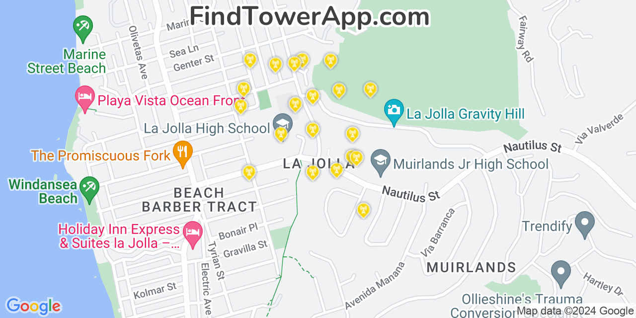 Verizon 4G/5G cell tower coverage map La Jolla, California