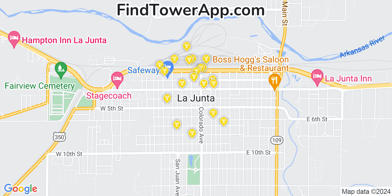 AT&T 4G/5G cell tower coverage map La Junta, Colorado