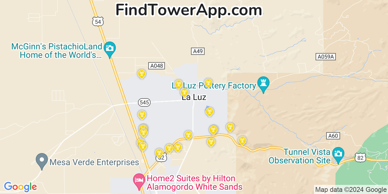 AT&T 4G/5G cell tower coverage map La Luz, New Mexico
