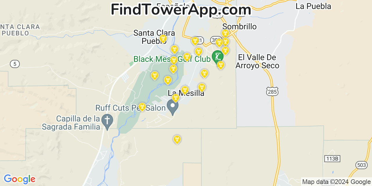 AT&T 4G/5G cell tower coverage map La Mesilla, New Mexico