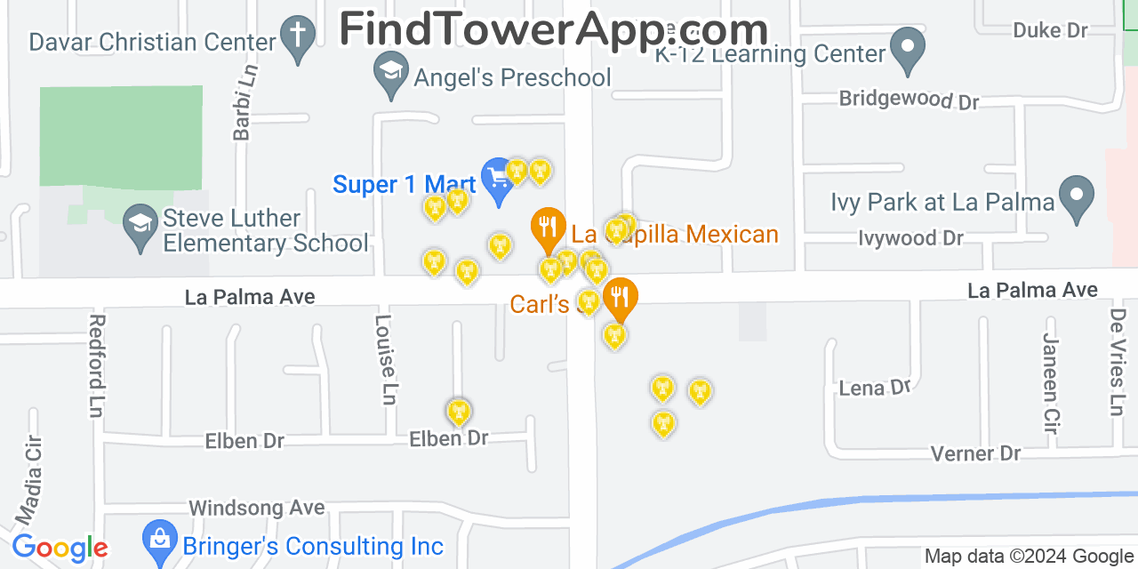AT&T 4G/5G cell tower coverage map La Palma, California