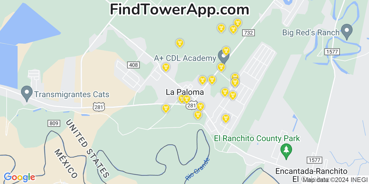 AT&T 4G/5G cell tower coverage map La Paloma, Texas