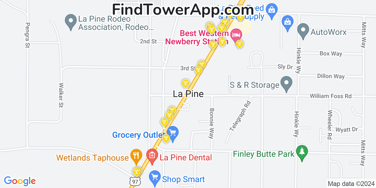 AT&T 4G/5G cell tower coverage map La Pine, Oregon