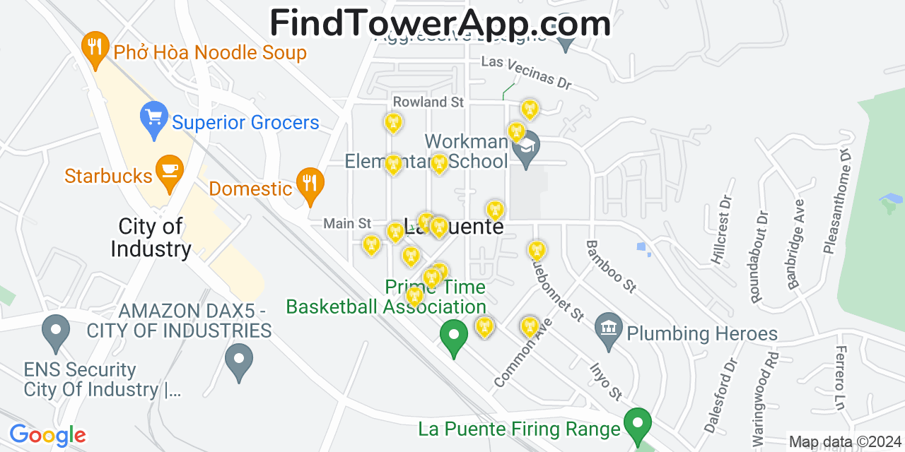 AT&T 4G/5G cell tower coverage map La Puente, California