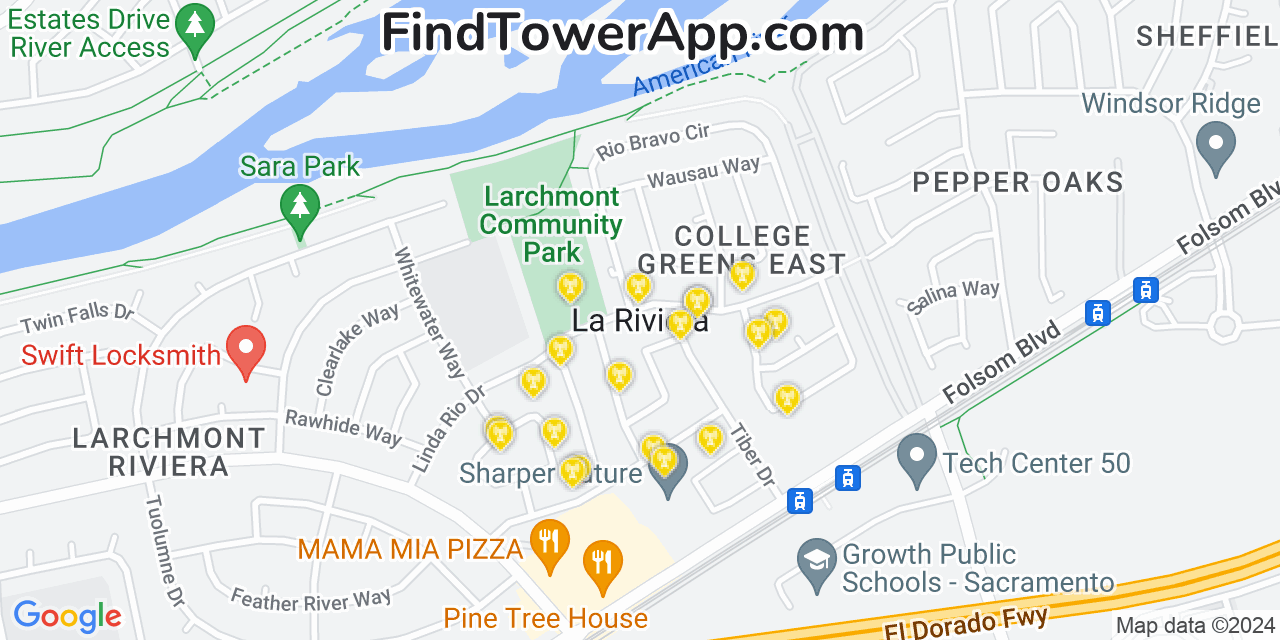 AT&T 4G/5G cell tower coverage map La Riviera, California