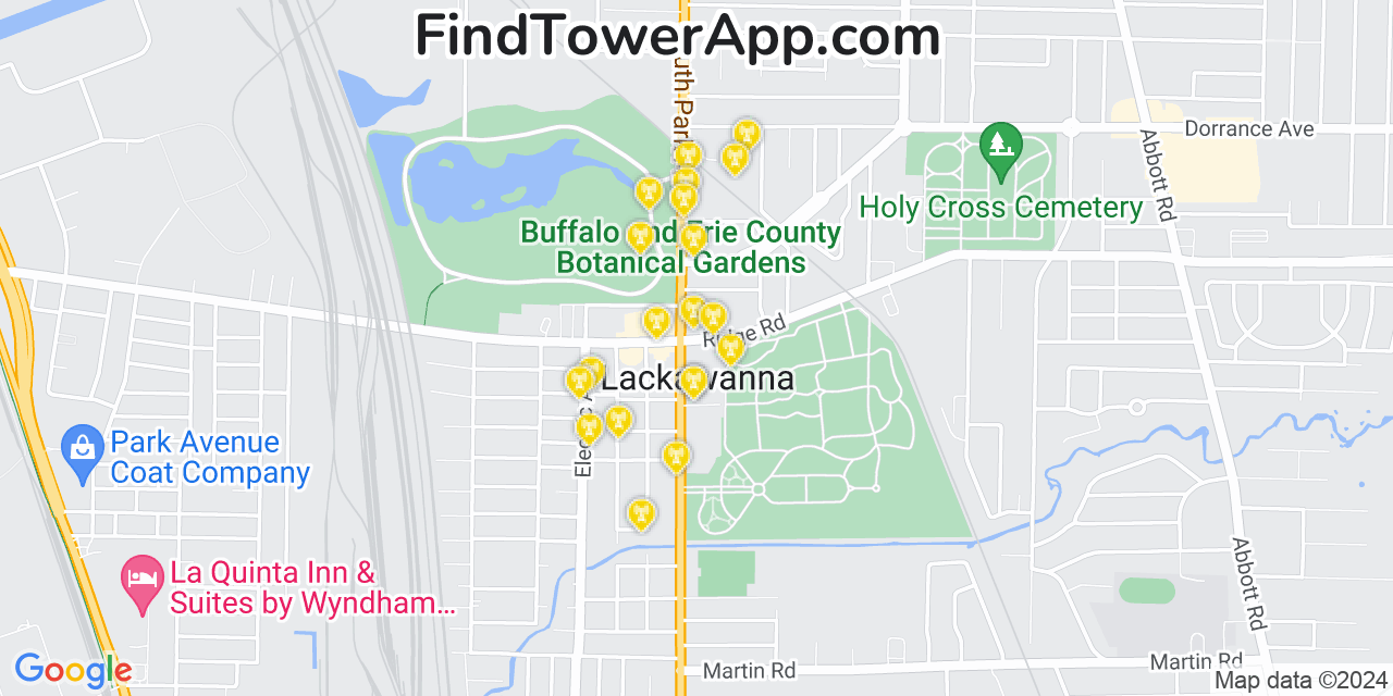 AT&T 4G/5G cell tower coverage map Lackawanna, New York