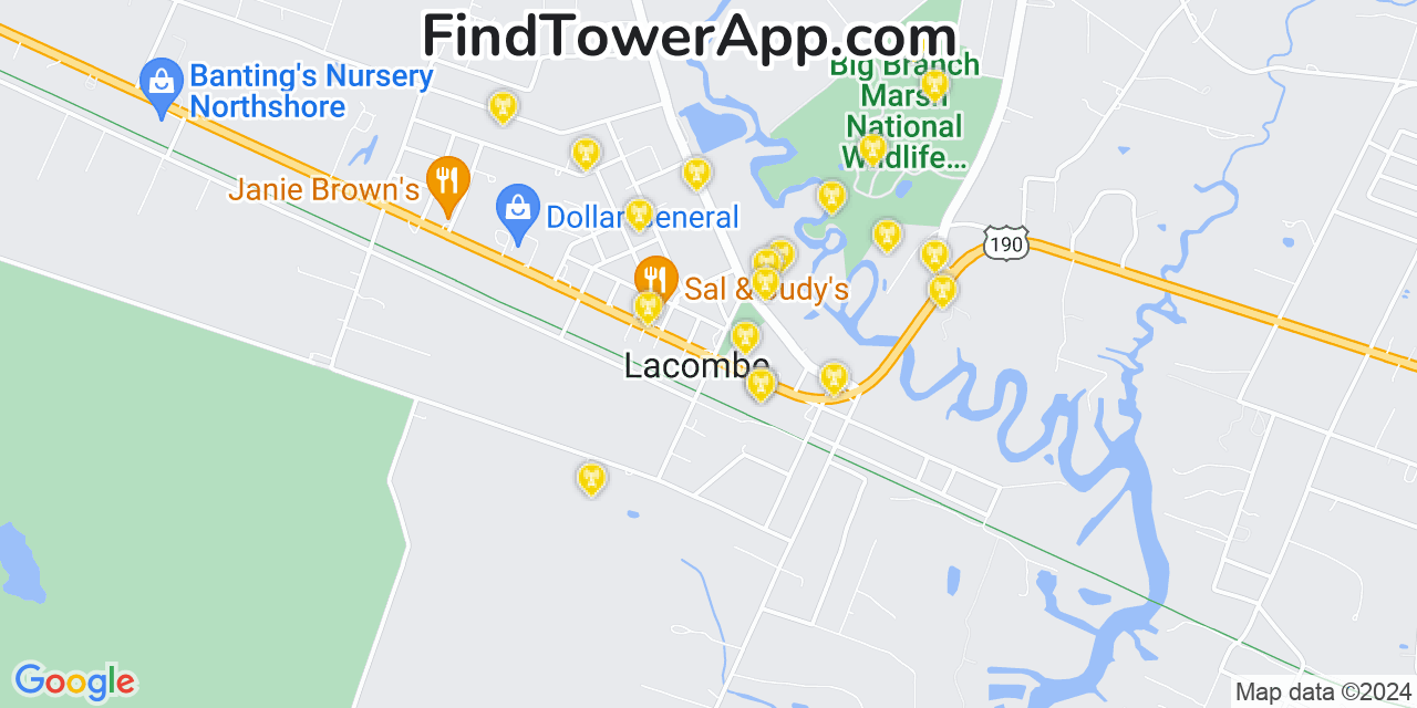 AT&T 4G/5G cell tower coverage map Lacombe, Louisiana