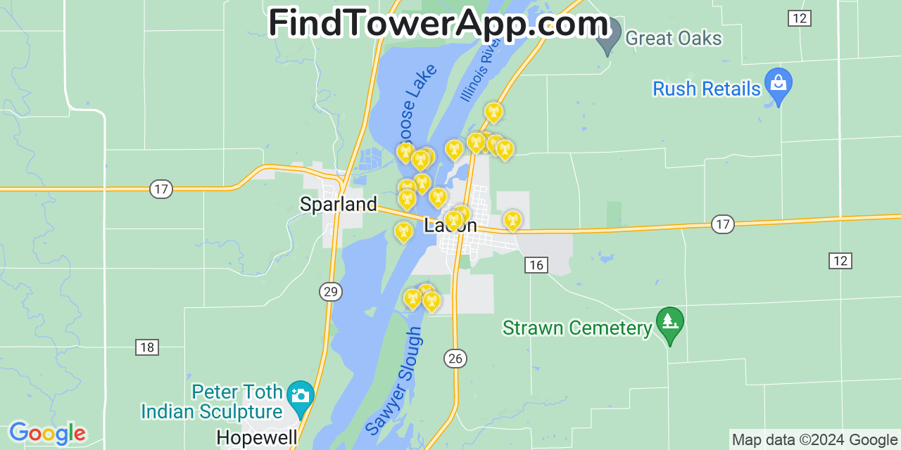 Verizon 4G/5G cell tower coverage map Lacon, Illinois