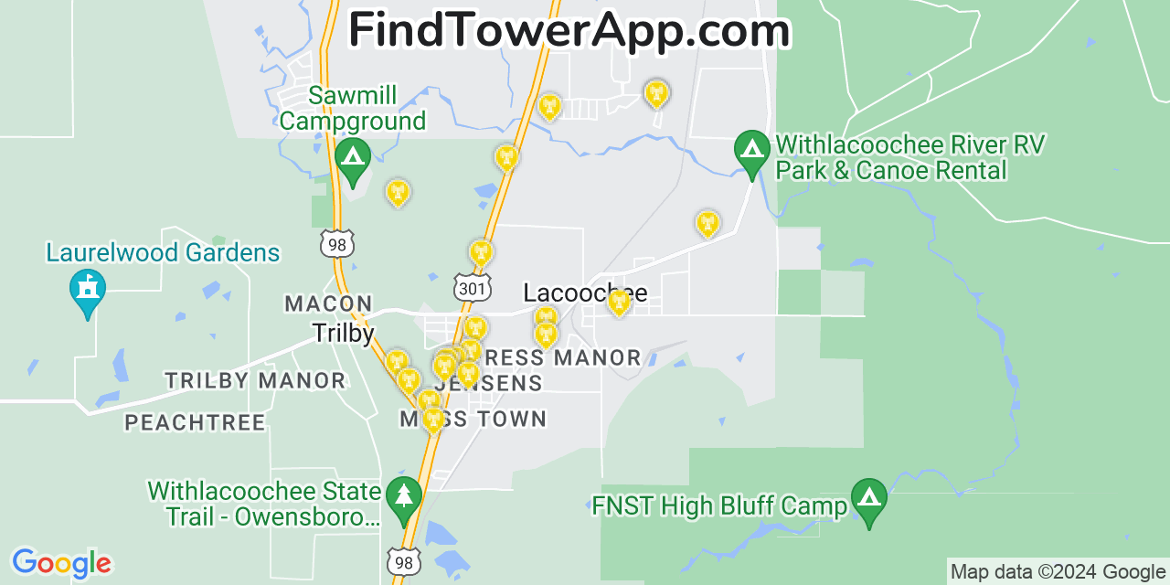 AT&T 4G/5G cell tower coverage map Lacoochee, Florida
