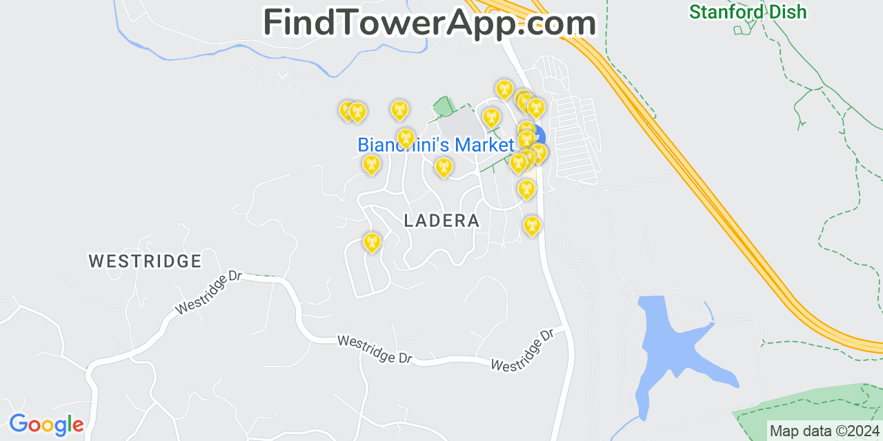 AT&T 4G/5G cell tower coverage map Ladera, California