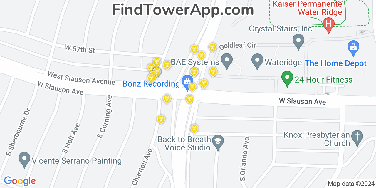 AT&T 4G/5G cell tower coverage map Ladera Heights, California