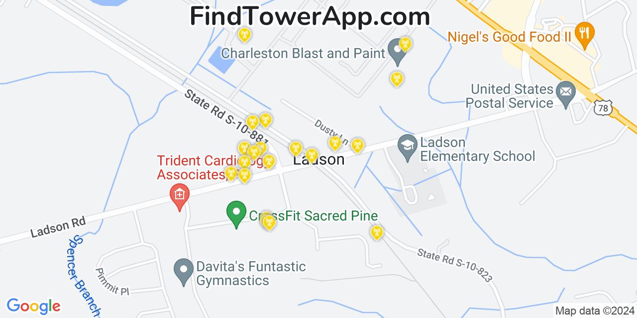 AT&T 4G/5G cell tower coverage map Ladson, South Carolina