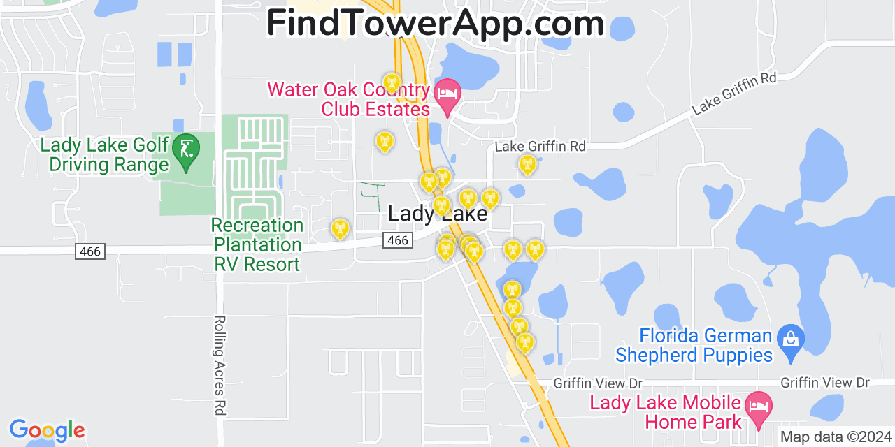 AT&T 4G/5G cell tower coverage map Lady Lake, Florida