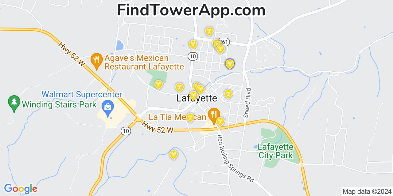 AT&T 4G/5G cell tower coverage map Lafayette, Tennessee