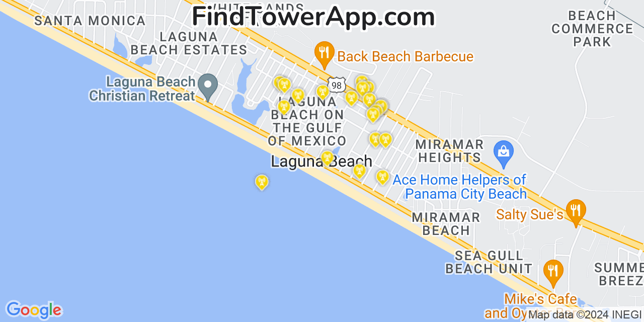AT&T 4G/5G cell tower coverage map Laguna Beach, Florida