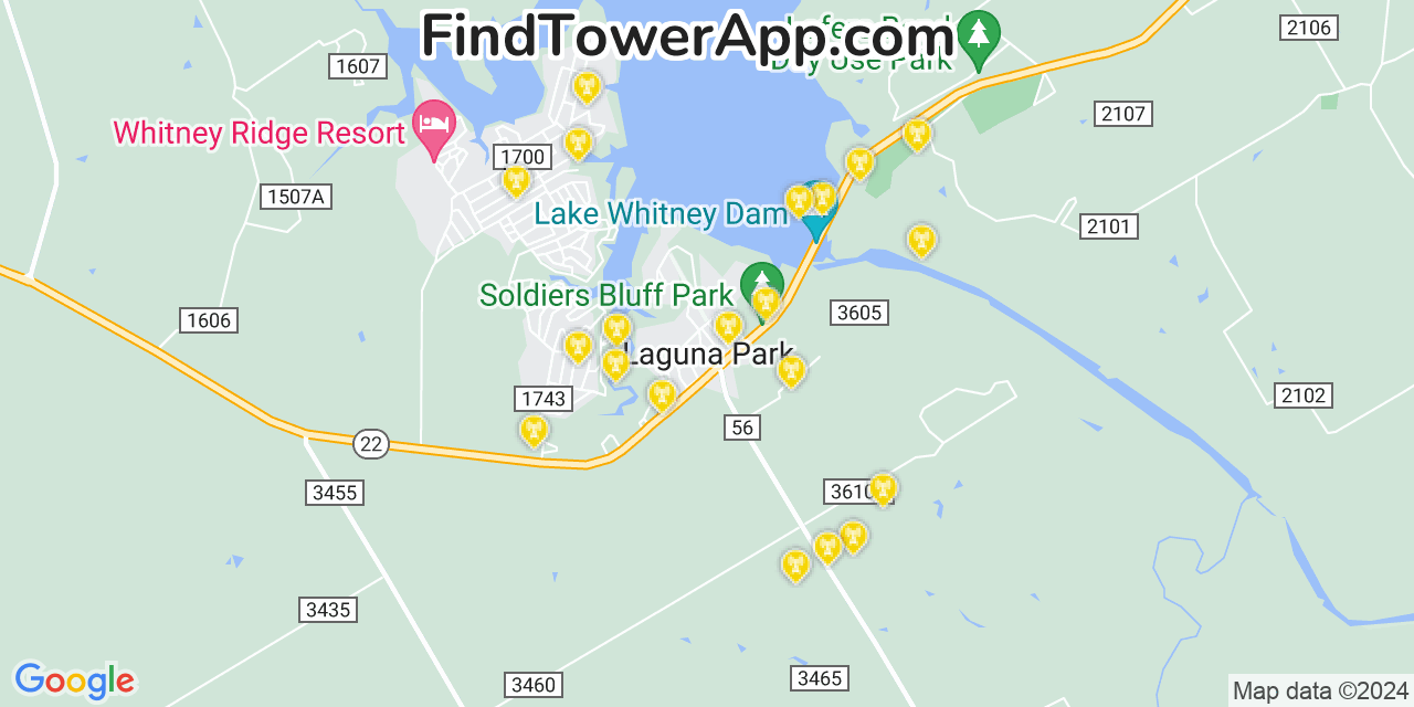 AT&T 4G/5G cell tower coverage map Laguna Park, Texas