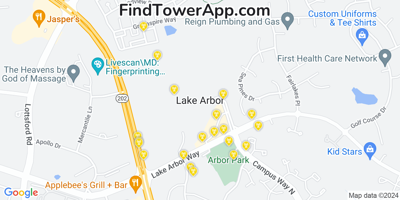 T-Mobile 4G/5G cell tower coverage map Lake Arbor, Maryland