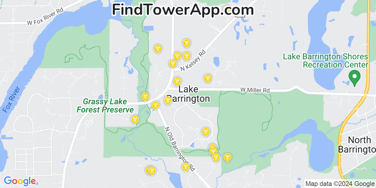 AT&T 4G/5G cell tower coverage map Lake Barrington, Illinois