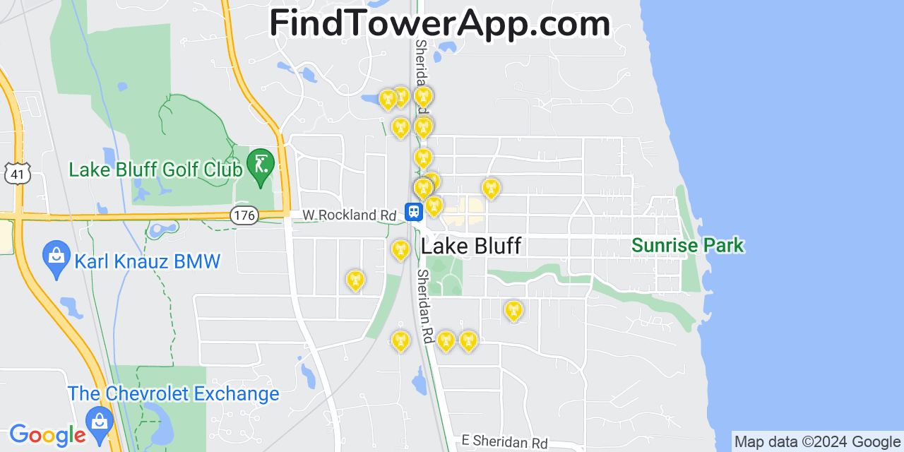 AT&T 4G/5G cell tower coverage map Lake Bluff, Illinois