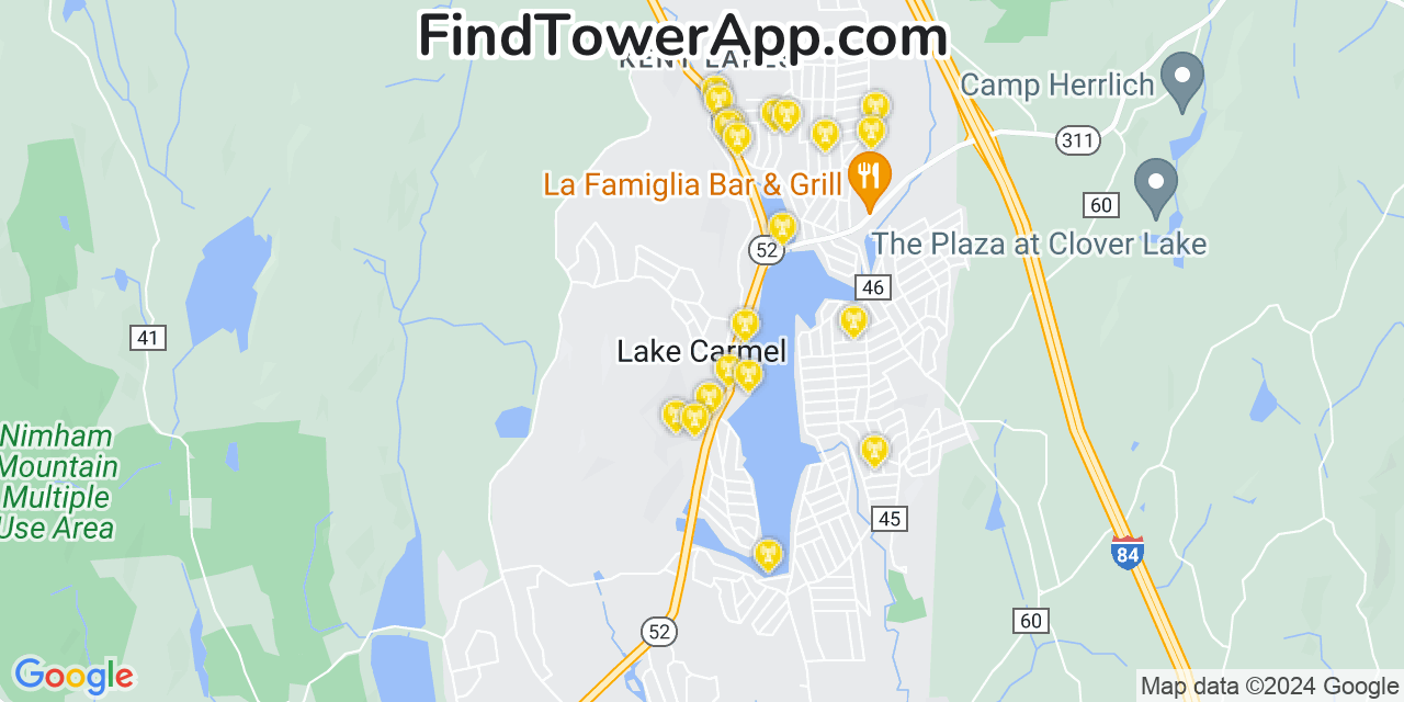 AT&T 4G/5G cell tower coverage map Lake Carmel, New York