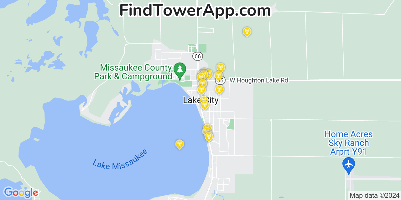AT&T 4G/5G cell tower coverage map Lake City, Michigan