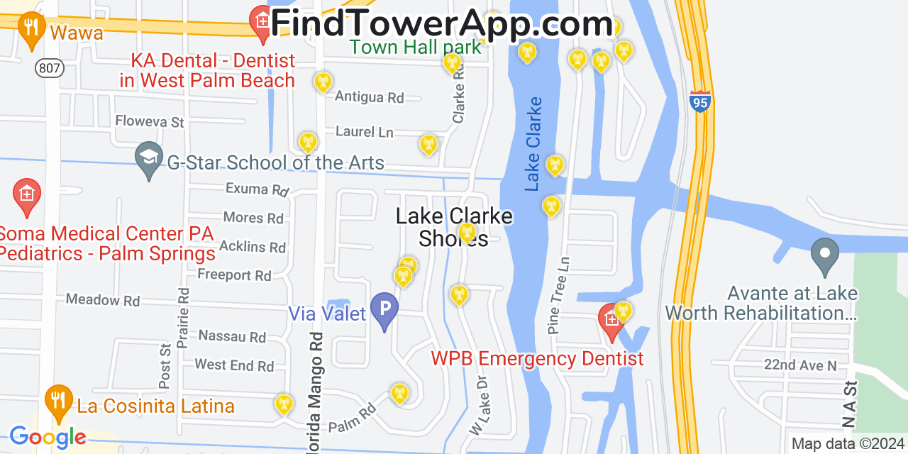 T-Mobile 4G/5G cell tower coverage map Lake Clarke Shores, Florida