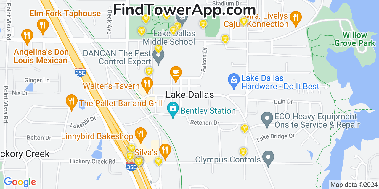 Verizon 4G/5G cell tower coverage map Lake Dallas, Texas