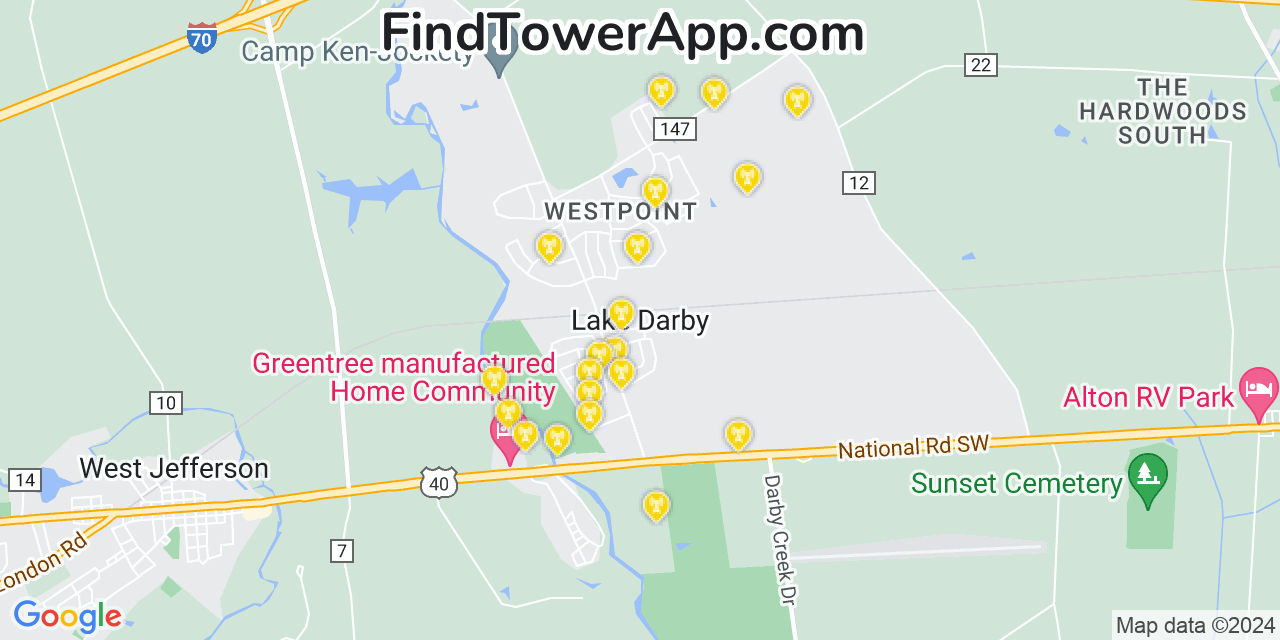 T-Mobile 4G/5G cell tower coverage map Lake Darby, Ohio