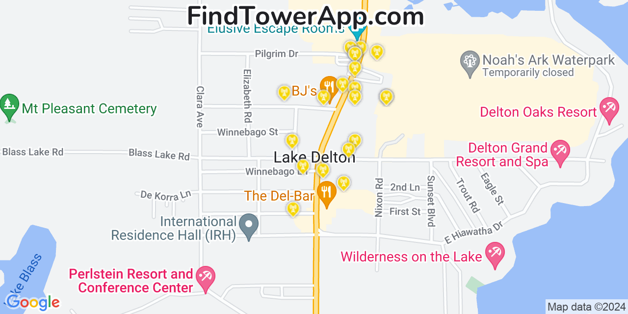 AT&T 4G/5G cell tower coverage map Lake Delton, Wisconsin