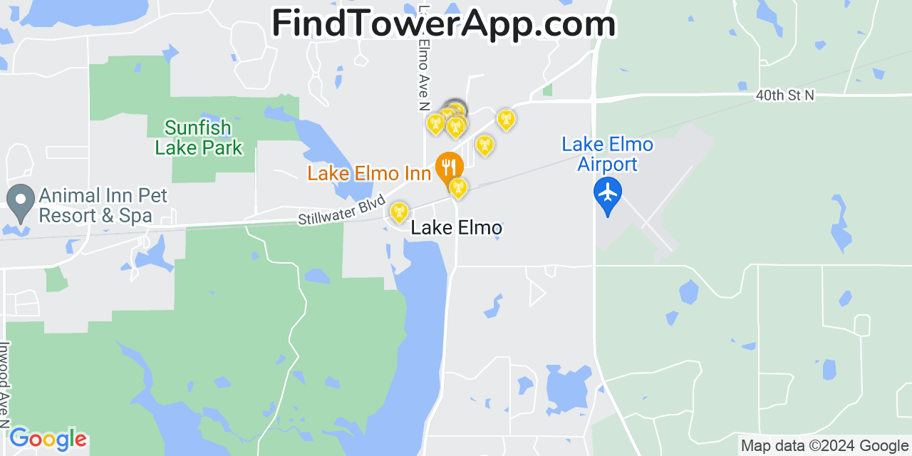 AT&T 4G/5G cell tower coverage map Lake Elmo, Minnesota