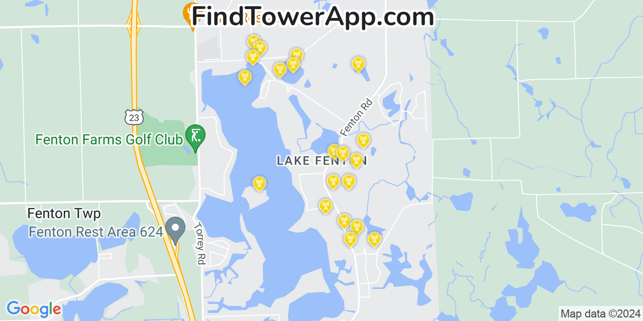 AT&T 4G/5G cell tower coverage map Lake Fenton, Michigan