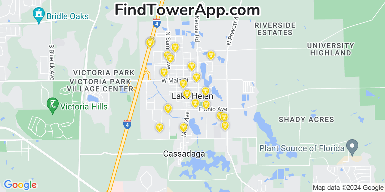AT&T 4G/5G cell tower coverage map Lake Helen, Florida