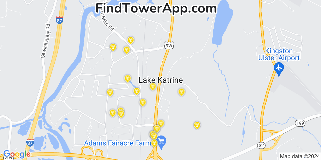 AT&T 4G/5G cell tower coverage map Lake Katrine, New York