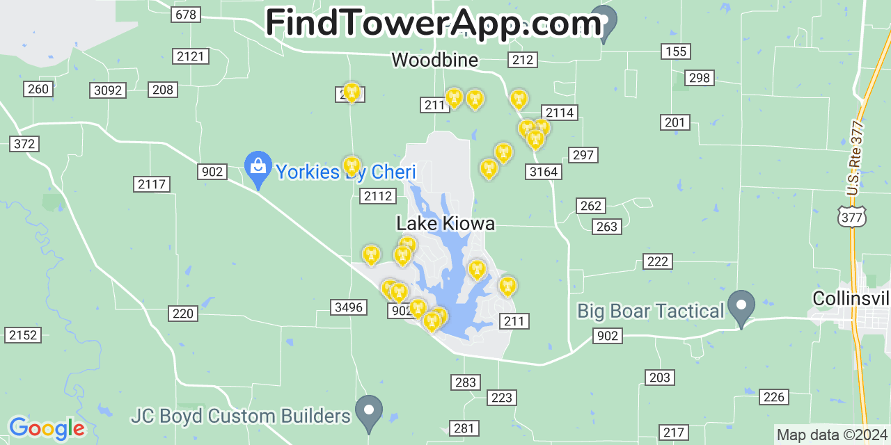 AT&T 4G/5G cell tower coverage map Lake Kiowa, Texas