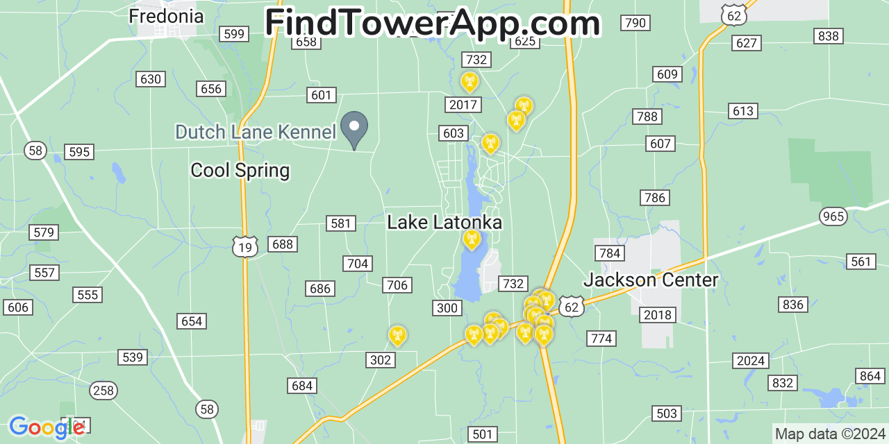 AT&T 4G/5G cell tower coverage map Lake Latonka, Pennsylvania