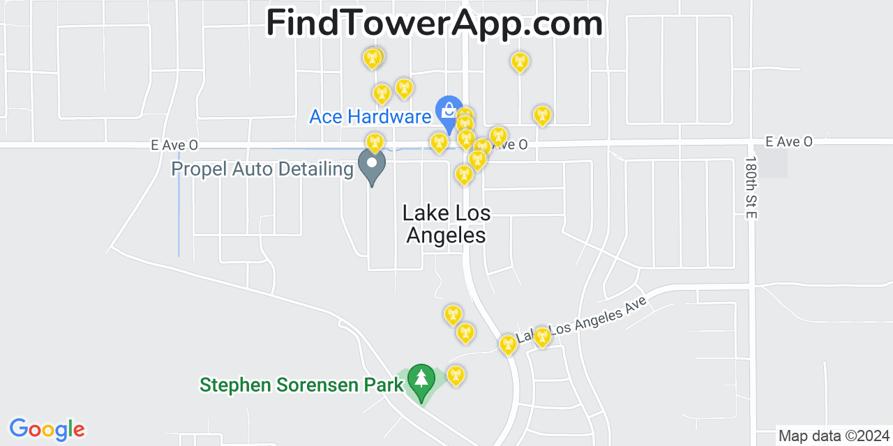 AT&T 4G/5G cell tower coverage map Lake Los Angeles, California
