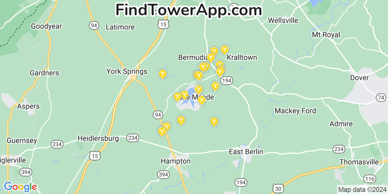 Verizon 4G/5G cell tower coverage map Lake Meade, Pennsylvania