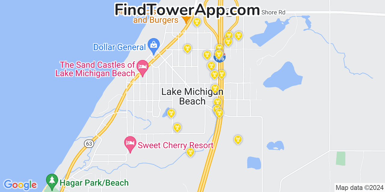 AT&T 4G/5G cell tower coverage map Lake Michigan Beach, Michigan