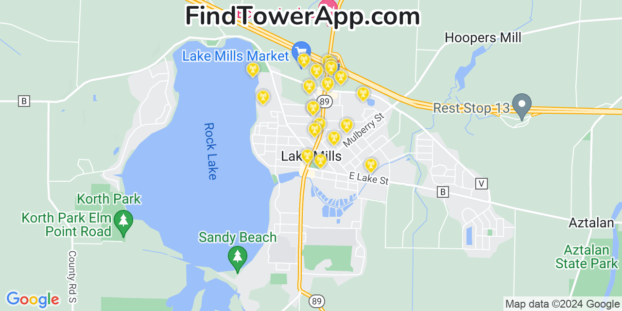 AT&T 4G/5G cell tower coverage map Lake Mills, Wisconsin