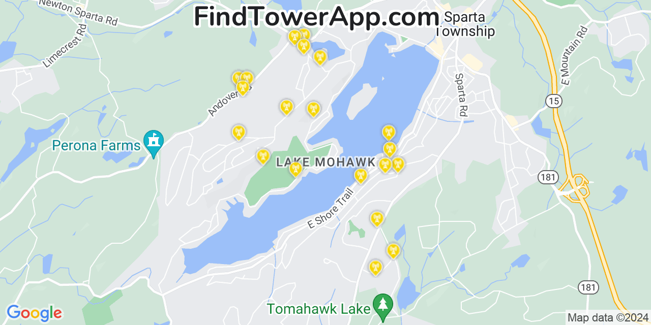AT&T 4G/5G cell tower coverage map Lake Mohawk, New Jersey